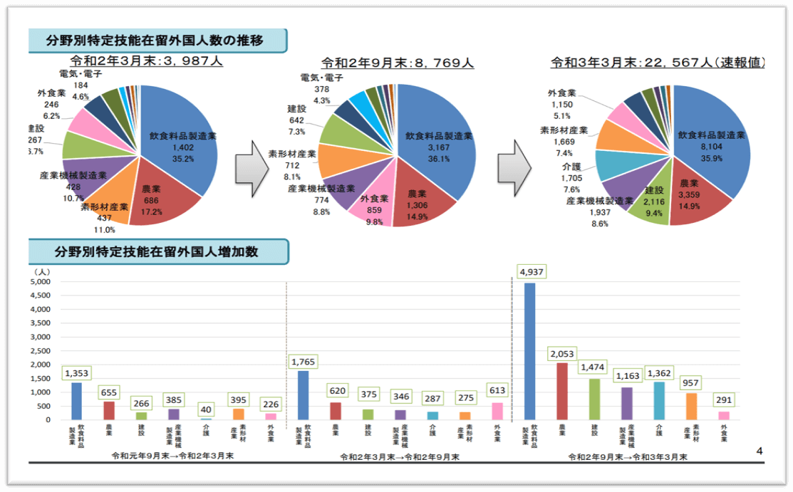 分野別特定技能在留外国人数の推移グラフ